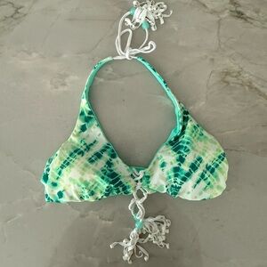 Green and White Tie-Dye Reversible Bikini Top